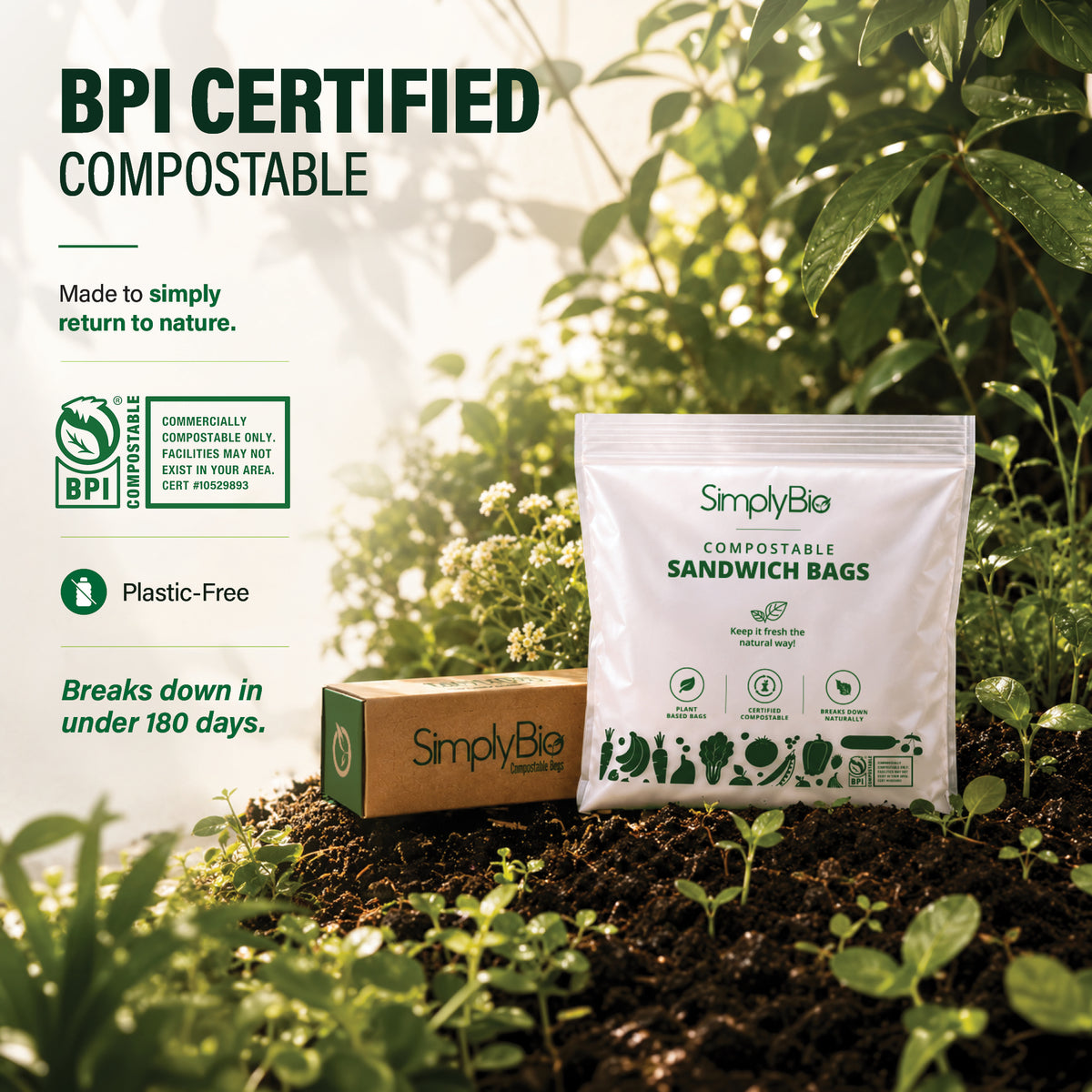 Compostable Food Storage Bags - Quart Size | 30 Count