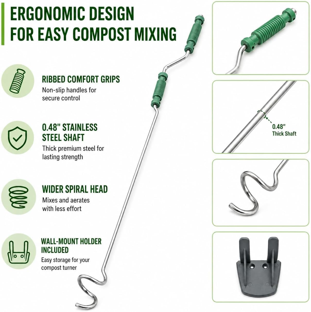 46.5" Stainless Steel Compost Aerator Tool