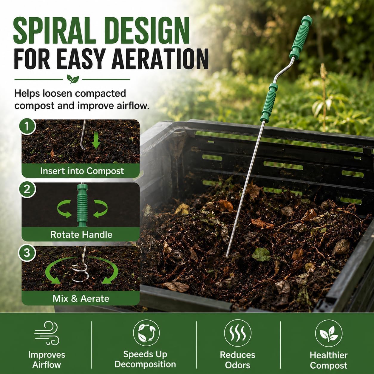 46.5" Stainless Steel Compost Aerator Tool