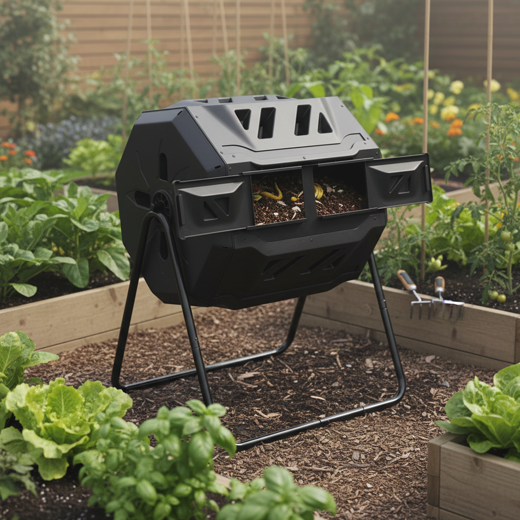 43 Gallon Outdoor 2-Chamber Compost Tumbler Bin – BPA-Free