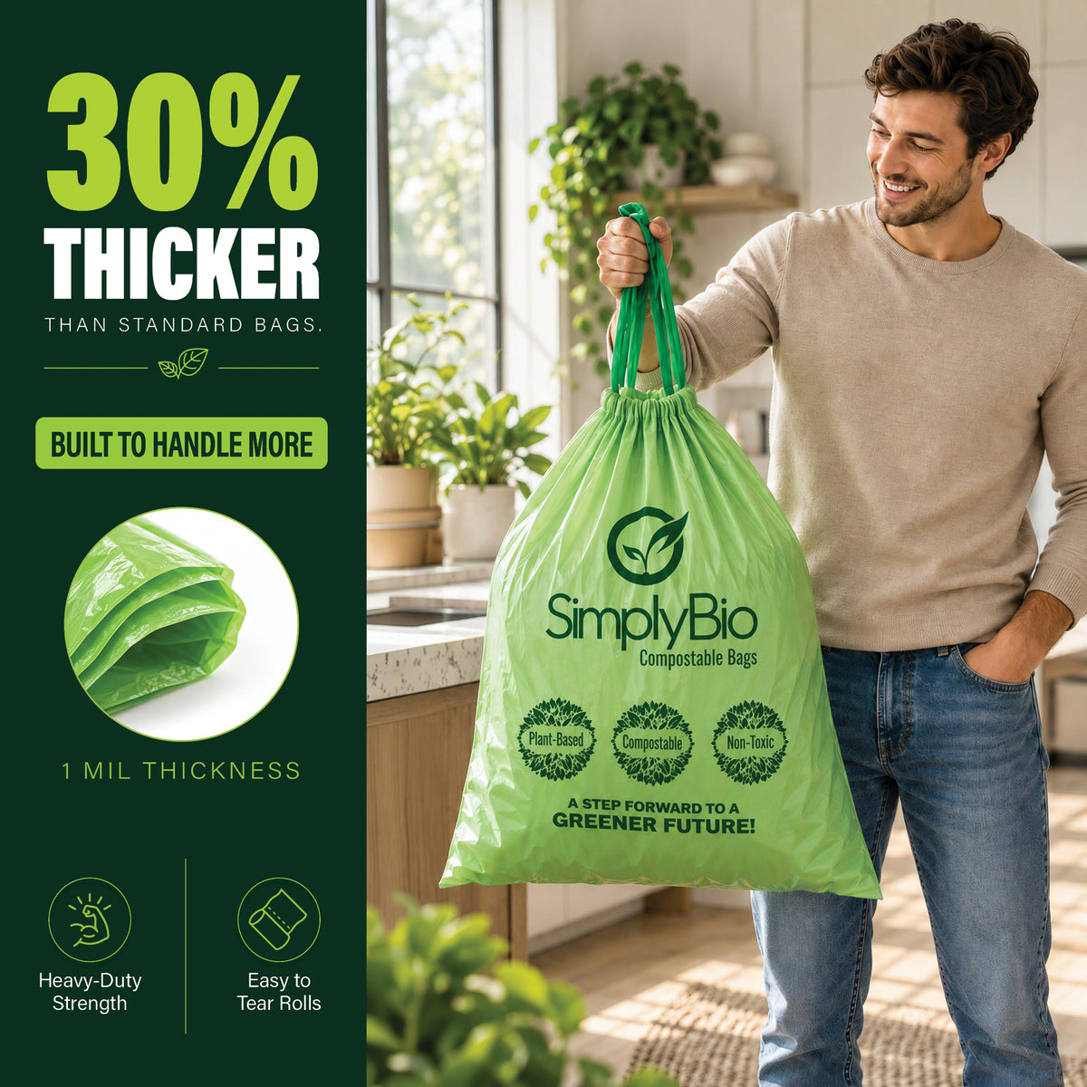 12–13 Gal Heavy Duty Drawstring Liners, 1 Mil, 30 Count