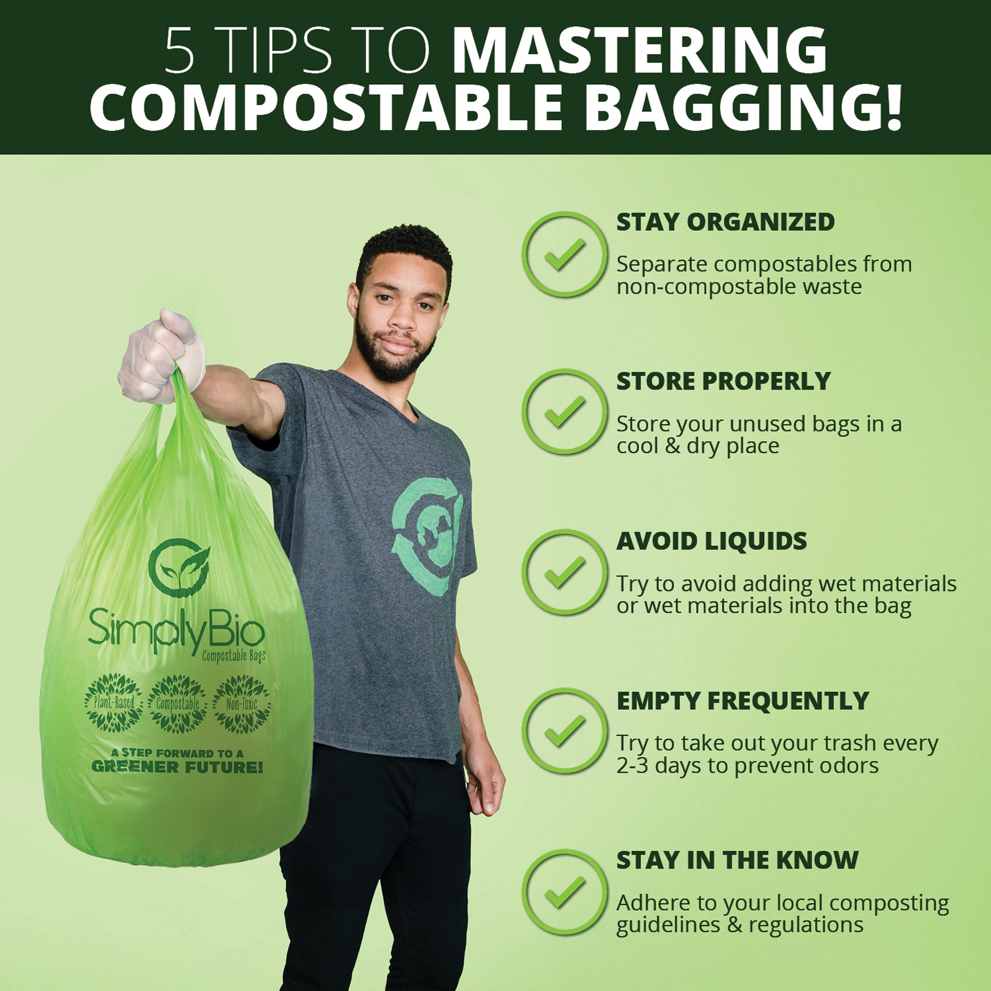 Simply Bio 13 Gal Compostable Trash Bags Handle, Eco-Friendly