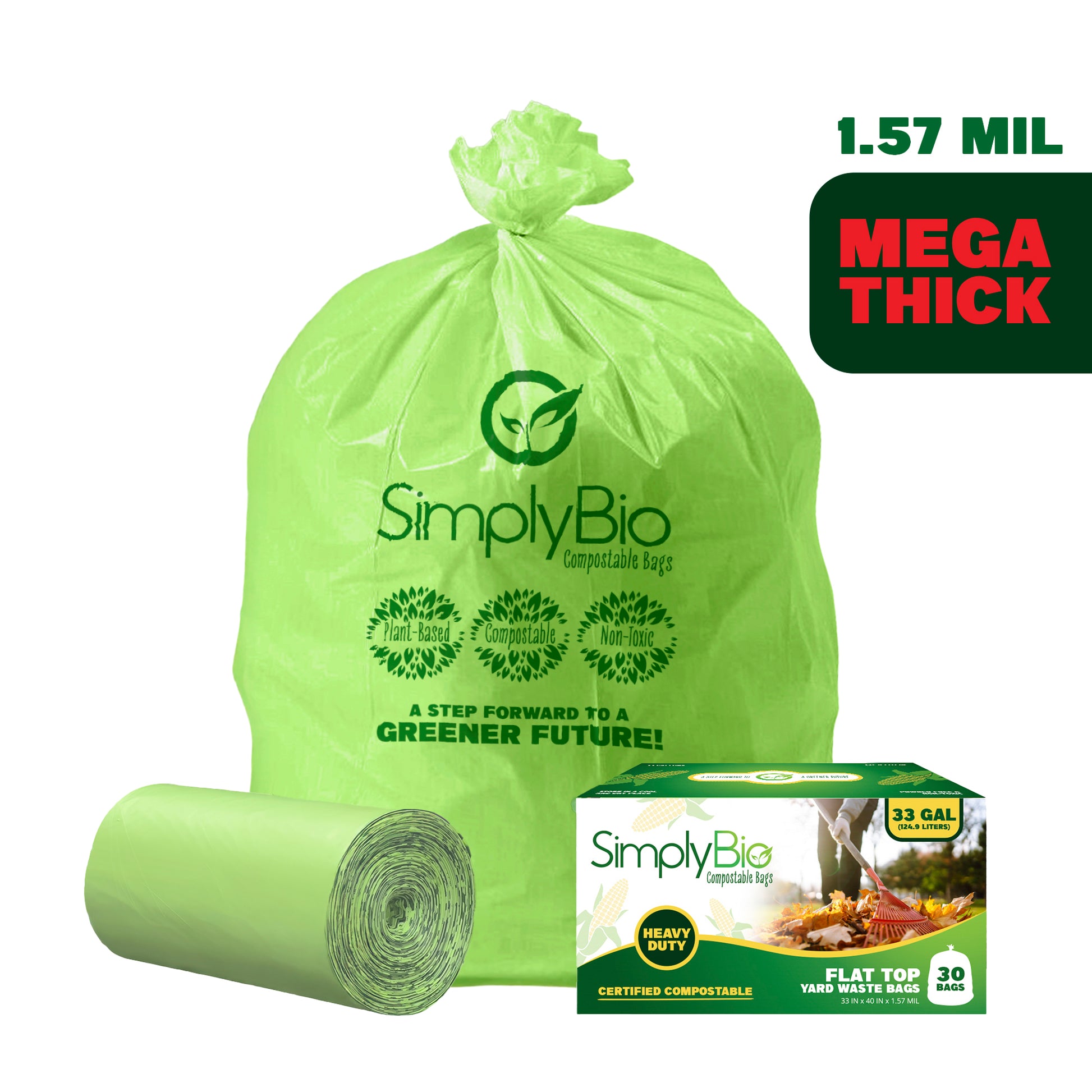 plant based biodegradable plastic bags 30–33 Gal Heavy Duty Flat-Top Liners, 1.57 Mil, 30 Count – Simply Bio