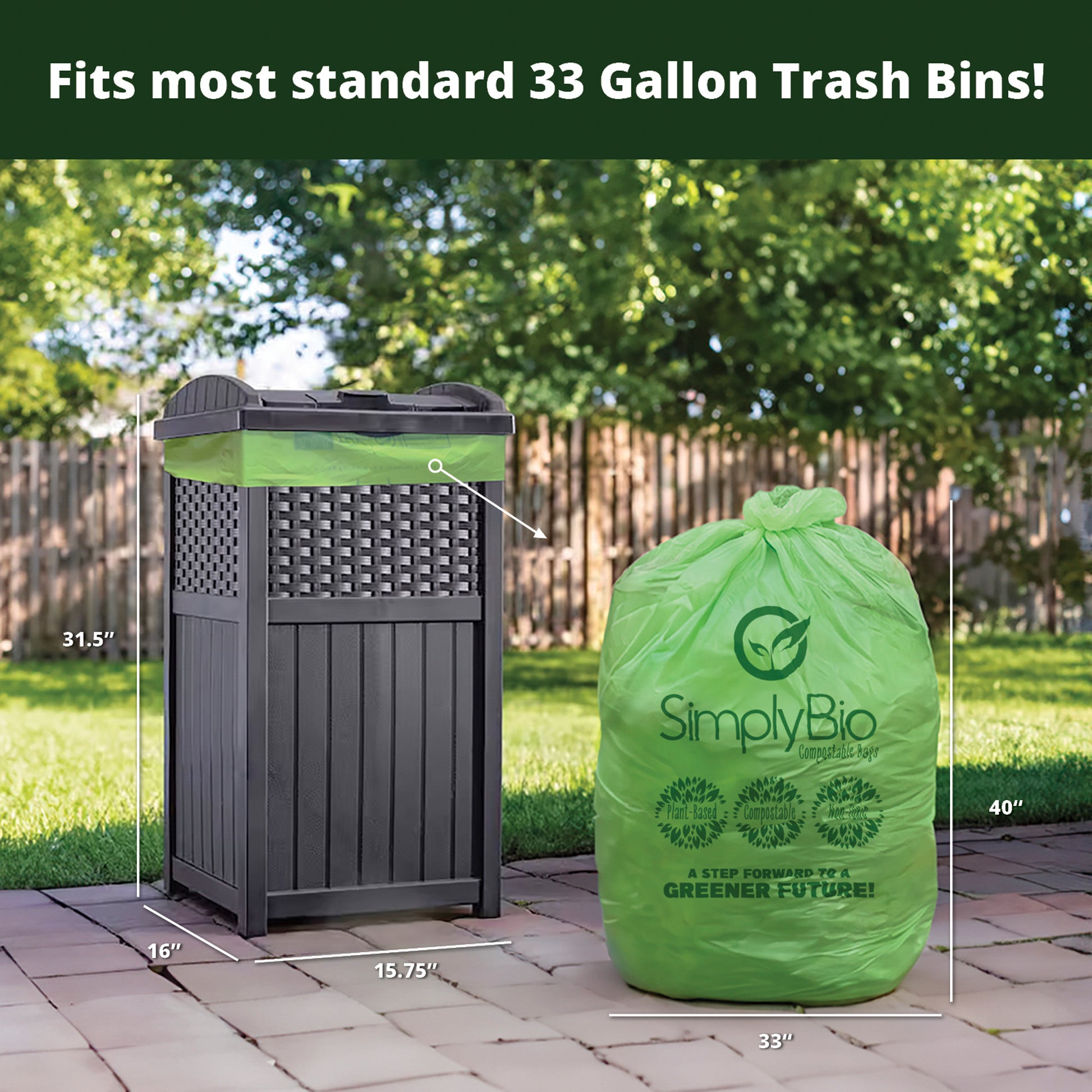 Buy SUPERBIO Compostable 33 Gallon Garbage Bags, Unscented Strong Large  Trash Can Liner, 40 Count, Sturdy Lawn & Leaf Yard Bags. Certified by BPI  and OK compost Now! Only $