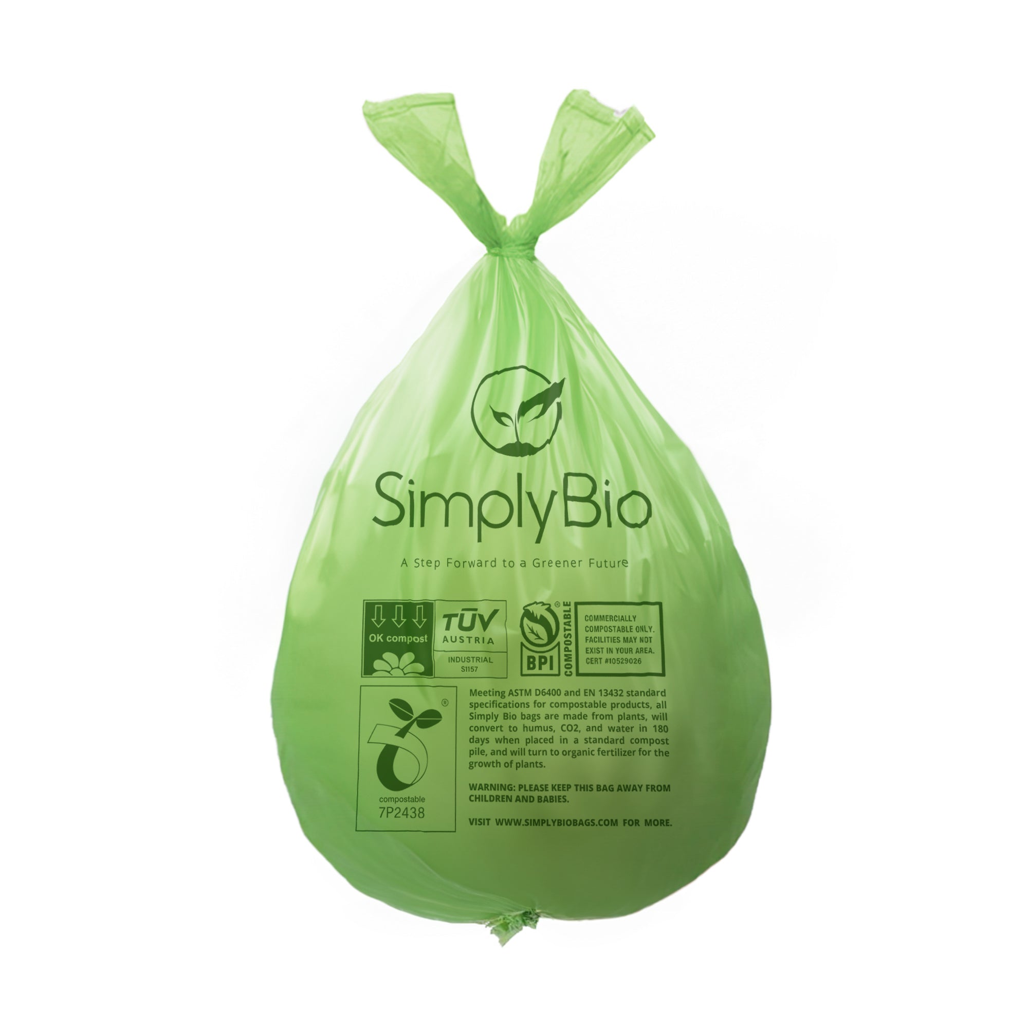 Simply Bio 3 Gal Compostable Trash Bags Handle Food Scraps