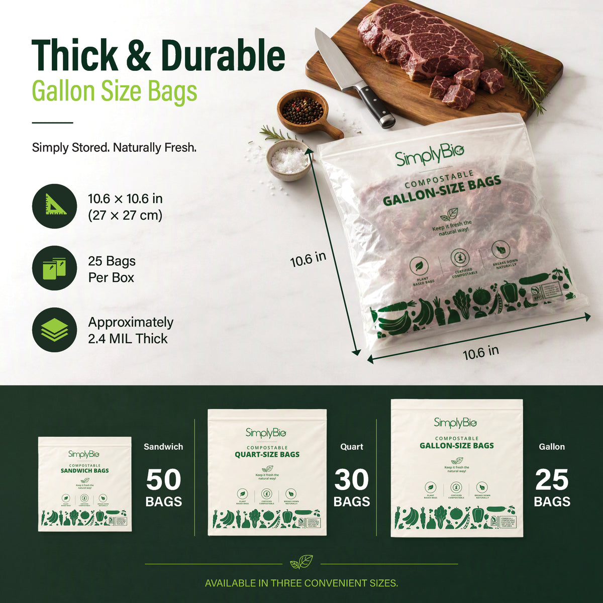 Compostable Food Storage Bags - Gallon Size | 25 Count
