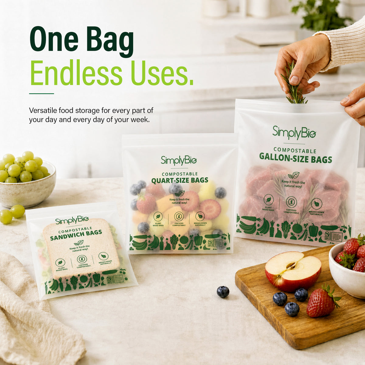 Compostable Food Storage Bags - Gallon Size | 25 Count