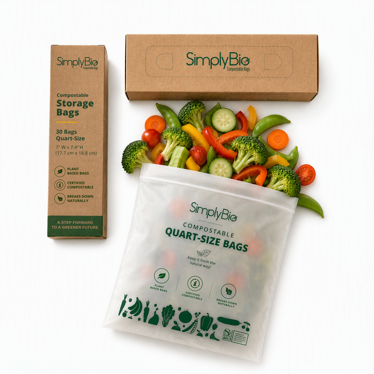 Compostable Food Storage Bags - Quart Size | 30 Count