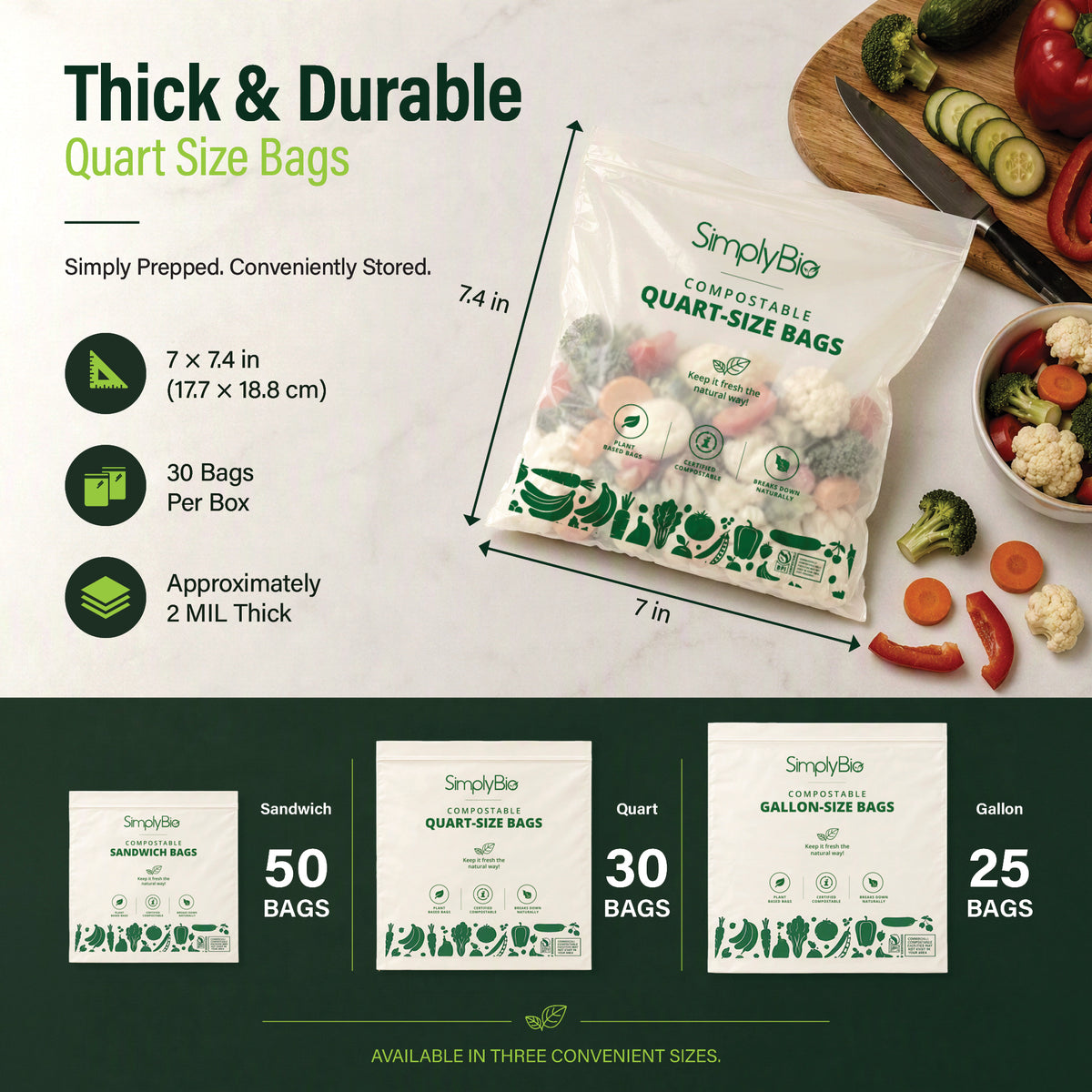 Compostable Food Storage Bags - Quart Size | 30 Count