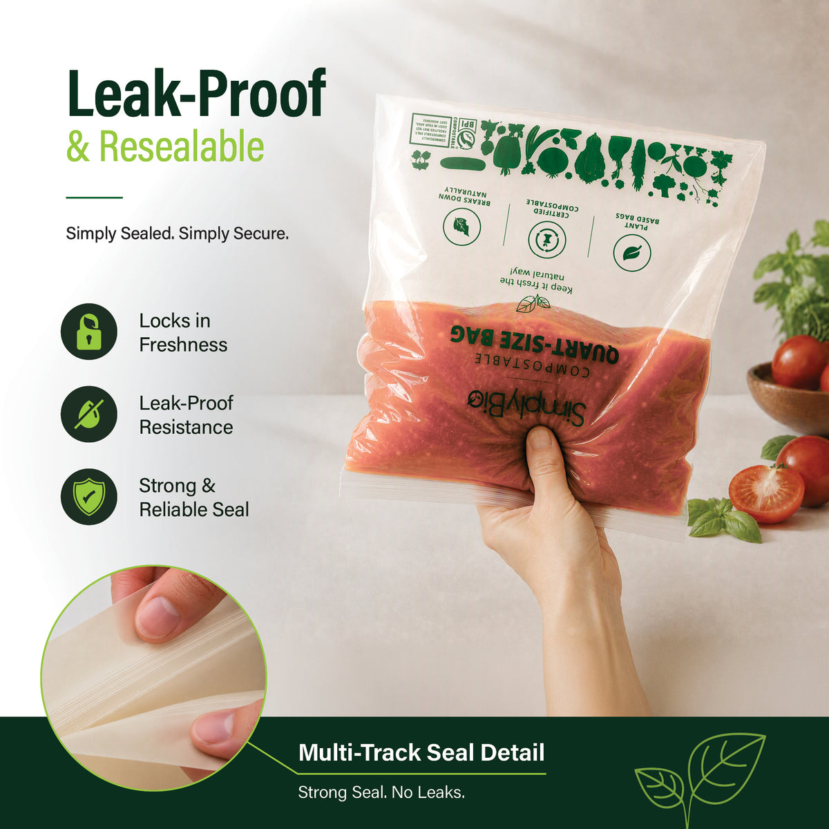 Compostable Food Storage Bags - Quart Size | 30 Count