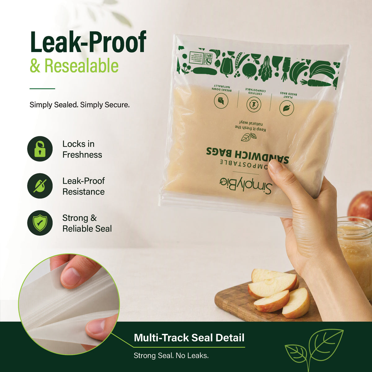 Compostable Food Storage Bags - Sandwich Size | 50 Count