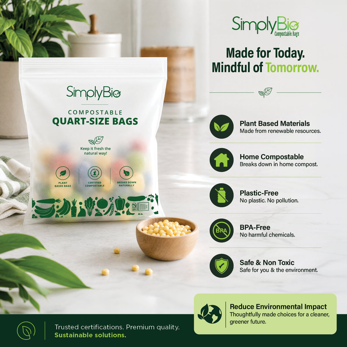 Compostable Food Storage Bags - Sandwich Size | 50 Count
